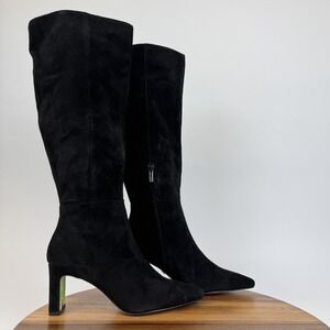 Womens Sam Edelman Sylvia Knee High Black Suede Heeled Riding Boots Size 8 M GUC